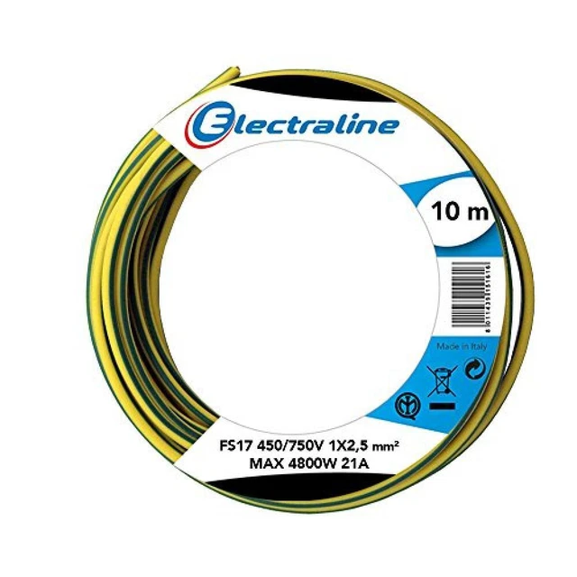 (TG. 10 m) Electraline 13171 Cavo Unipolare FS17, Sezione 1 x 2.5 mm², Giallo/V