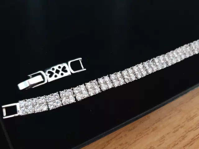 Pulsera de tenis Riviera acabado platino con diamante creado doble fila