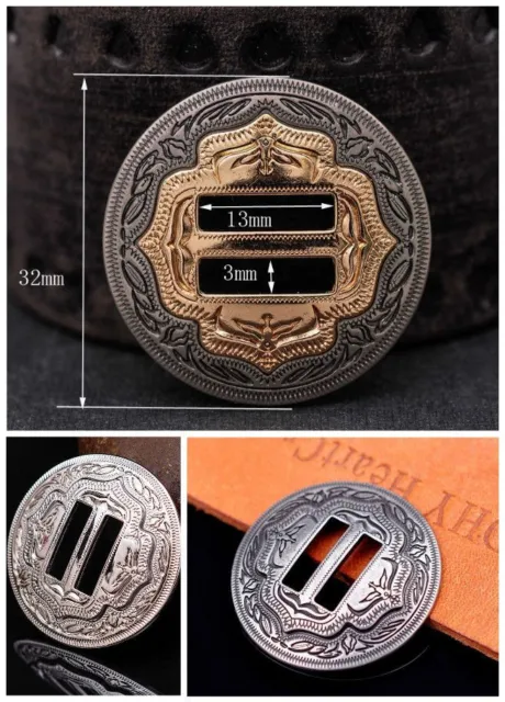Conchos ranurados Headstall - Sillas de montar antiguas de oro tack cuero artesanal concho de metal
