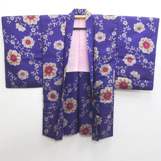 9210E2 Silk Vintage Japanese Kimono Haori Jacket Meisen Karakusa 3