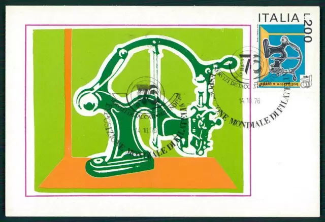 ITALIEN MK 1976 AUSSTELLUNG ITALIA HANDSTEMPEL-MASCHINE MAXIMUMKARTE MC CM hg86