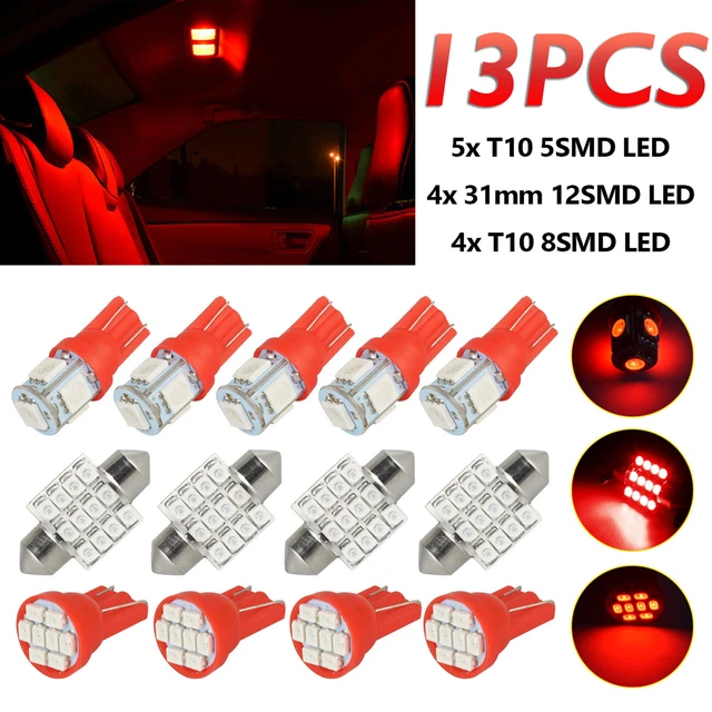 13pcs Red LED Light Interior Package Kit Car Dome License Plate Lamp Bulb Bright