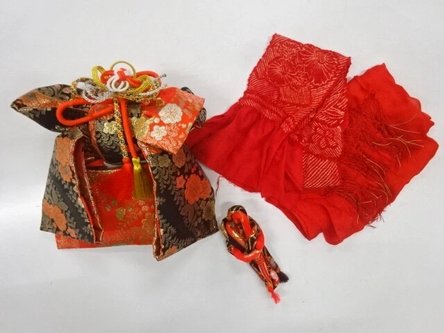 48147# Japanese Kimono / Shichi-Go-San Set For Girls / Woven Floral Plants