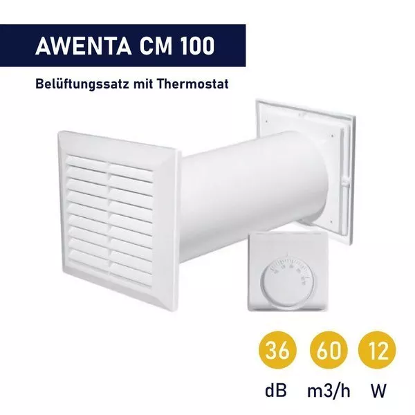 Awenta COSY CM100 Lüfter Lüftungsgitter wand ventilator 4in1 + Thermostat  NEU