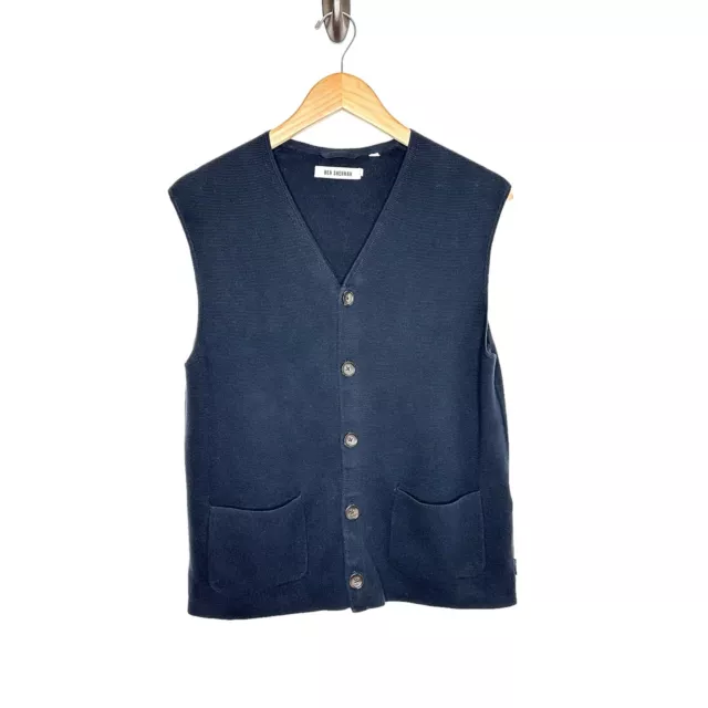 Ben Sherman Mens 100% Wool Button Front Sweater Vest Sz Medium Dark Blue