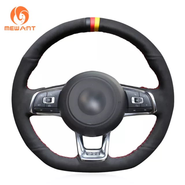 Black Suede Steering Wheel Cover Hand Sewing for VW Golf 7 GTI Golf R MK7 Polo