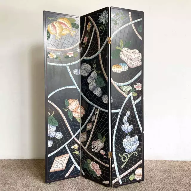 Chinese Hand Carved and Painted Room Divider - 3 Panels