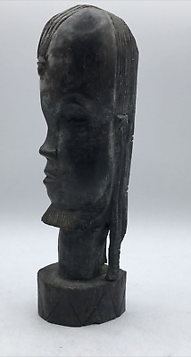 Vintage African Tribal Hand Carved Ebony Wood Woman Bust Sculpture Statue Kenya