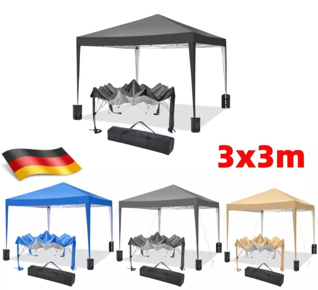 3x3m Klapp Falt Pavillon WASSERDICHT Regenschutz Pavillion Pop-up Gartenzelt DHL