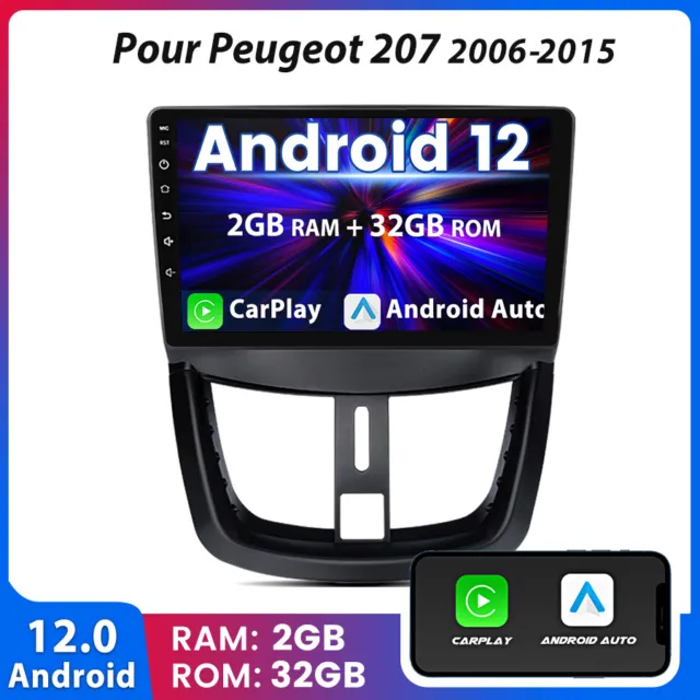 9'' Android 12 Autoradio GPS Navi BT WIFI USB RDS DAB Pour Peugeot 207 2006-2015