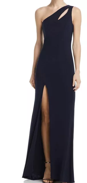 NWT Xscape Womens One-Shoulder Cutout Ity w/Front Slit Navy Size 10