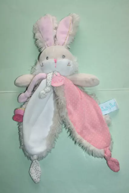 Babynat Doudou Lapin Plat Pupuche Fourrure Beige Rose Blanc Bn0385 Etat Neuf