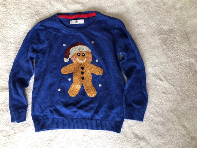 Maglione natalizio M&S bambini paillettes uomo pan di zenzero età 2-3 anni