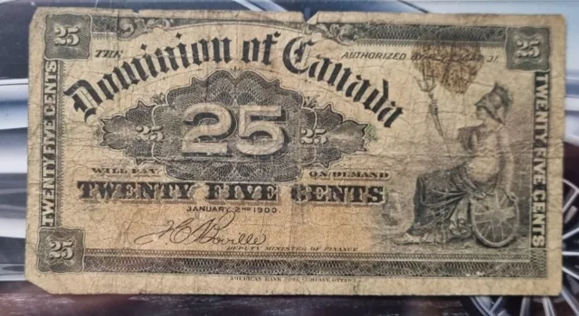 25 Cents note  bill Canada Genuine  Fractional Currency Genuine