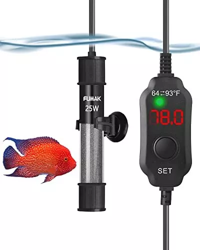 Aquarium Heater 25W/50W/100W/200W Submersible Fish Tank Heater w/ LED Thermostat