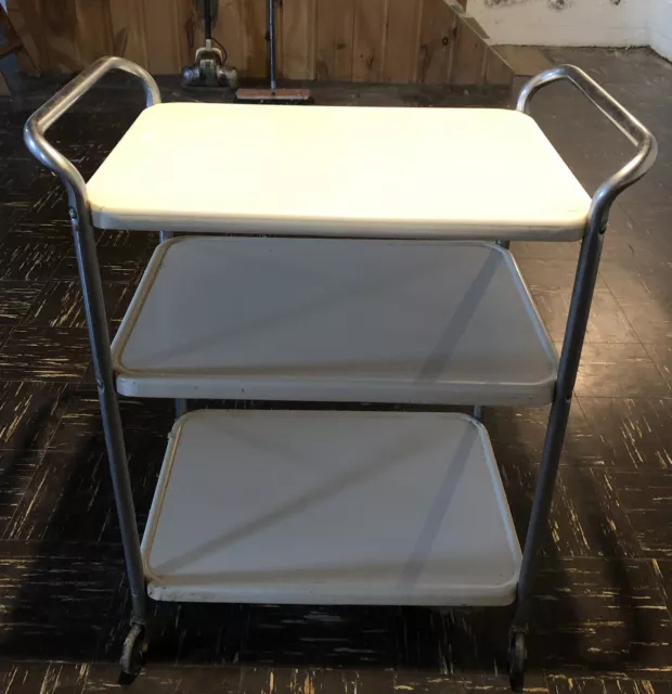 Vintage Mid Century Modern White Cosco Rolling 3 Tier Kitchen Utility / Bar Cart Vintage Mid Century Modern White Cosco Rolling 3 Tier Kitchen Utility / Bar Cart