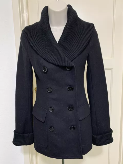 Genuine Burberry Brit Ladies Black Wool Double Breast Mid Length Coat Sz 4 VGC