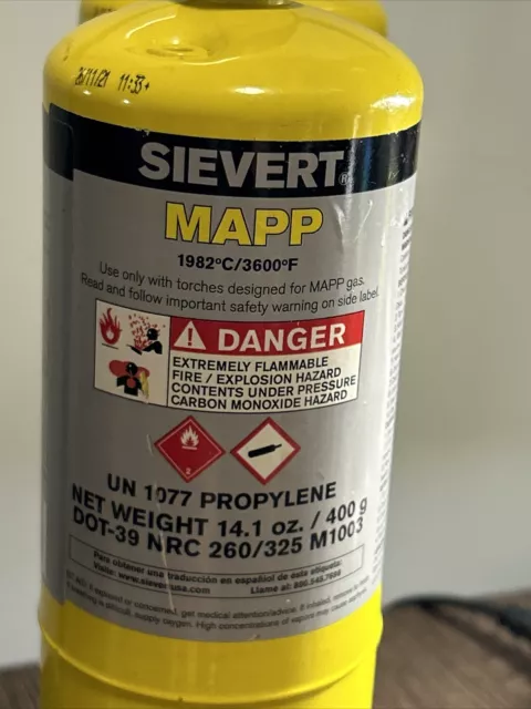 Sievert 2x MAPP-Pro Gas Fuel Cylinder 14.1 oz UN 1077 Hotter 3600 F