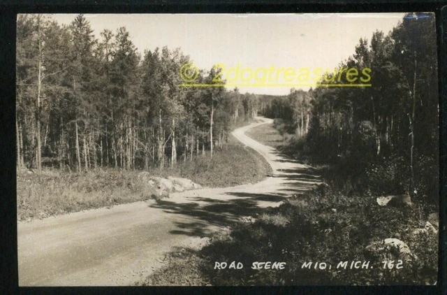 Rppc Road Scene Mio Mi Michigan Oscoda County East Of Grayling Old Real Photo