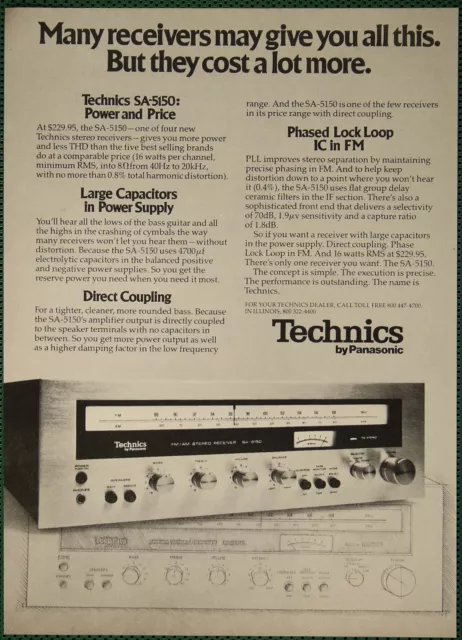 Panasonic Technics SA-5150 AM FM Stereo Receiver Vintage Print Ad 1975