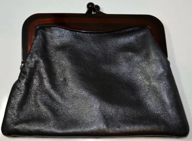 Joli Signe Touraine Cuir Noir Acrylique Cadre Italie Kisslock Sac à Main