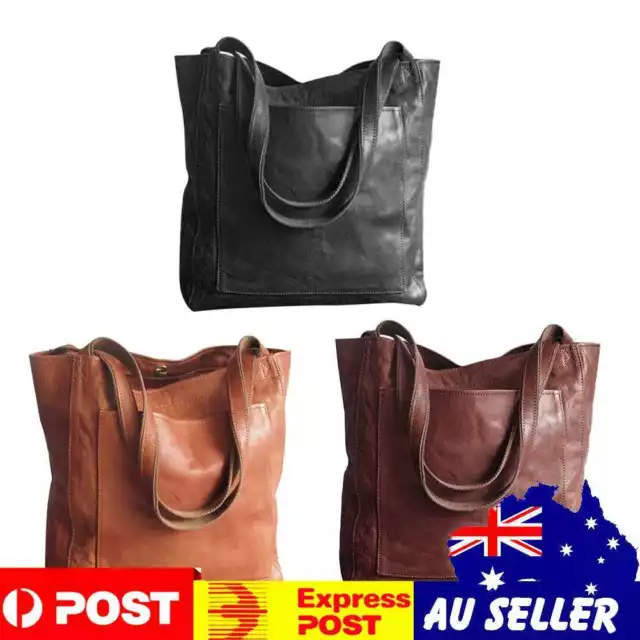 Retro Women Casual Soft PU Leather Solid Color Large Capacity Tote Shoulder Bags