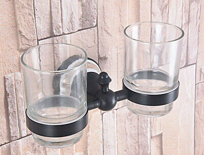 Oil Rubbed Bronze Wall Mounted Bathroom Toothbrush Holder & 2 Glass Cup 2ba708