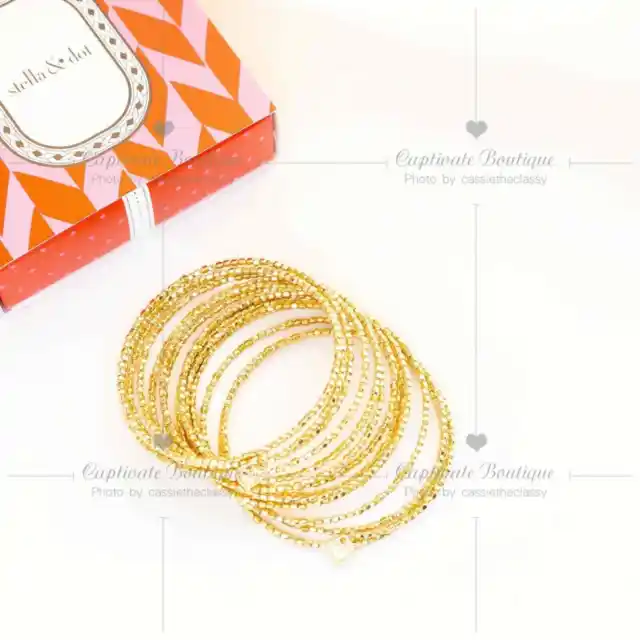 Stella & Dot Bardot Spiral Bangle Bracelet Gold New In Box Beaded Wrap