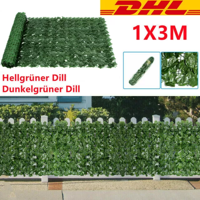 Künstlicher Kunst Efeu Blatt Hecke Wanddekoration Pflanzen Sichtschutz 300x100cm