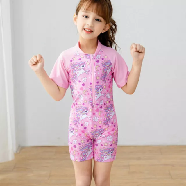 Kids Girl Short Sleeve Unicorn Swimwear Swimsuit One Piece Swim Costume Clothes