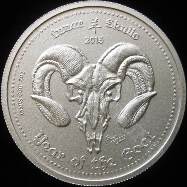 2015 GHANA "Lunar Skulls" YEAR OF THE GOAT 1oz .999 Silver BU Coin