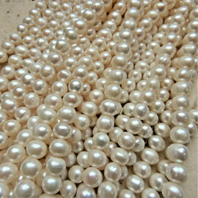 7.5 - 8 mm Natural White freshwater round potato Pearls, beads for crafts
