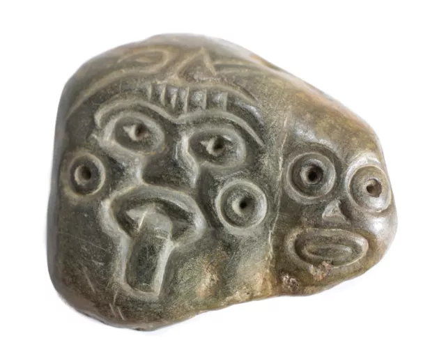 Pre Columbian Polished Jade Stone Maskette Mayan pectoral ornament Two Faces