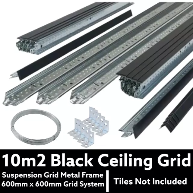 10m2 Black Suspended Ceiling Grid System 600mm x 600mm Suspension Metal Frame