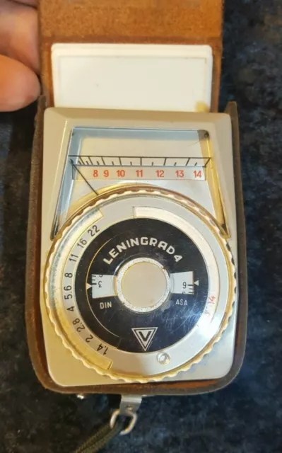 Vintage Leningrad 4 Light Meter in Original Branded Leather Black Case