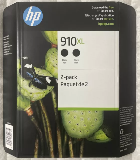 HP 910XL Black High Yield Ink Cartridges 3JB42BN 2 x 3YL65AN Exp 2025+ Genuine