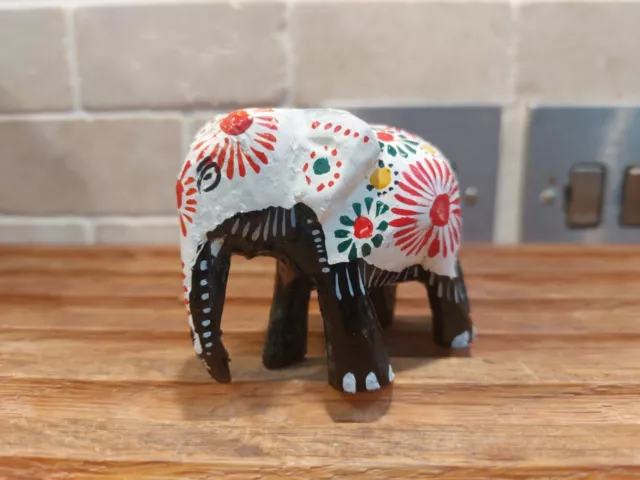 Vintage Hand Painted Wooden Indian Elephant Ethnic Boho Ornament Figurine Floral