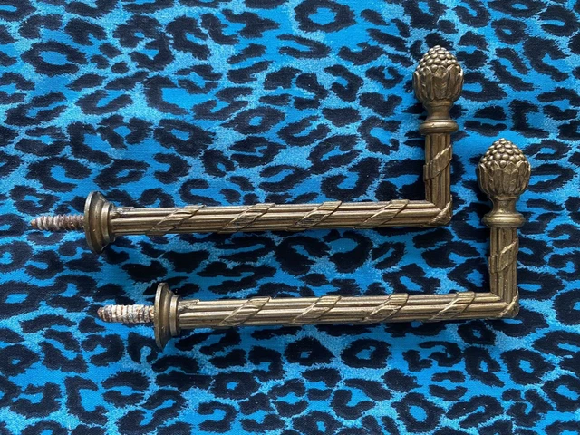 Pair Lg. Vintage French Empire Style Brass Drapery Curtain Holdback Towel Hooks