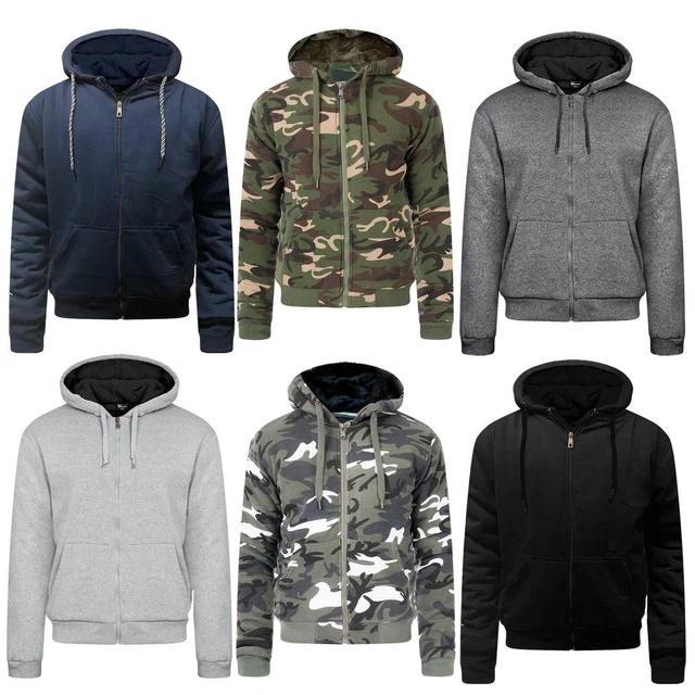 Mens Thick Warm Fleece Fur Lined Hoodie Zip Up Winter Coat Jacket Sweatshirt Top