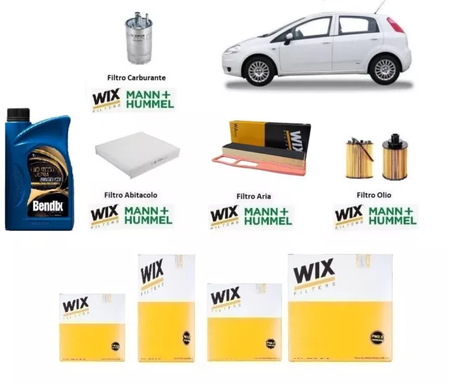 Kit Filtri Tagliando + Olio per Fiat Grande Punto 1.3 Multijet 75cv 55kw