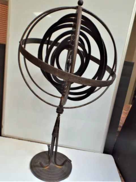 ARMILLARY SPHERE SCULPTURE Solar System 9 Concentric Rings Bronze Metal 26”x13.5