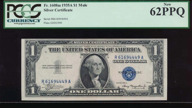AC 1935A $1 Silver Certificate PCGS 62 PPQ R-A block MULE Fr 1608m