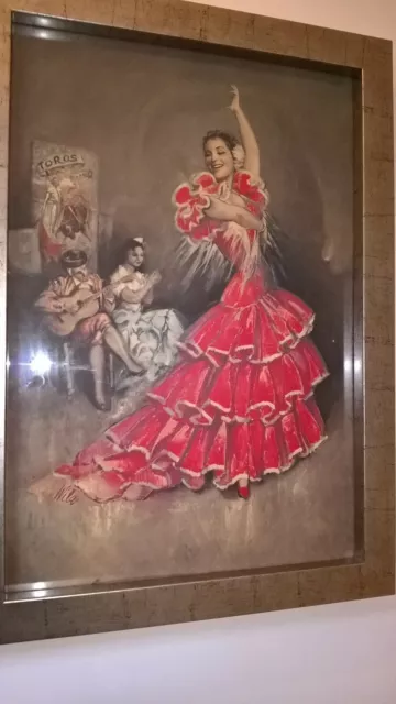 Vintage spanish dancing lady picture in nice silver frame