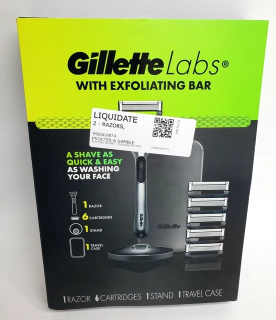 Gillette Labs con barra exfoliante afeitadora y estuche de viaje para hombre + recargas de hojas de 6 quilates