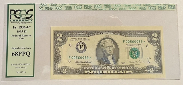 FR. 1936 F* $2 1995 Federal Reserve Note Atlanta F-* Star  Superb Gem PCGS 68PPQ