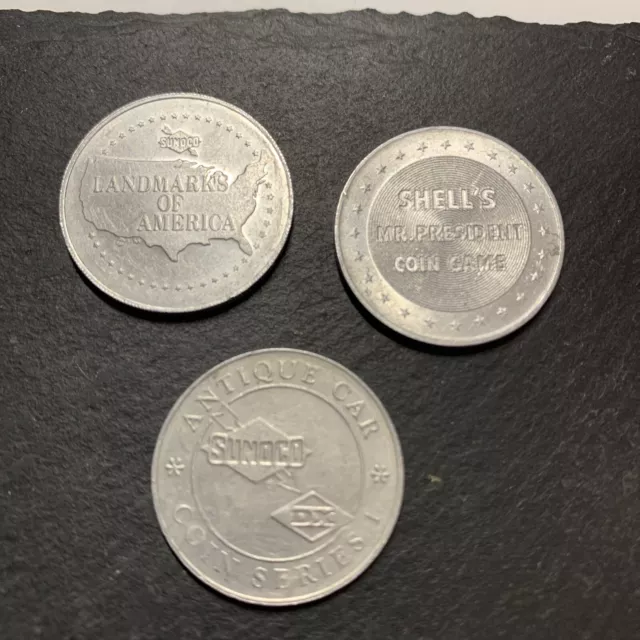 Vintage Sunoco and Shell Collectors Coins Antique Car Landmarks Mr. President