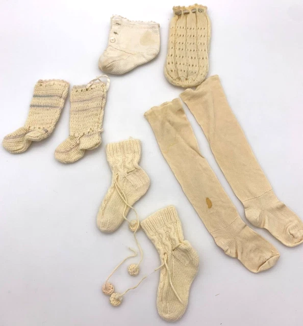 Vintage baby socks/booties 3 pair+ 2 singles creamy white well loved please read