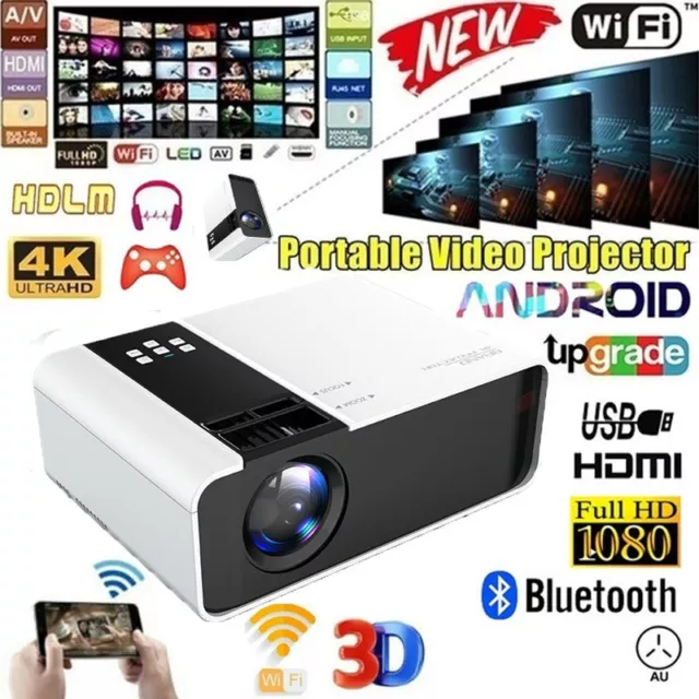 Portable Wifi Projector Bluetooth Movie Video Android Home Theatre HDMI USB VGA