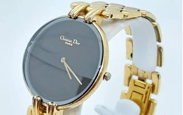 Christian Dior Bagheera Watch D47-154 Black Black Dial GP Gold Analog Quartz