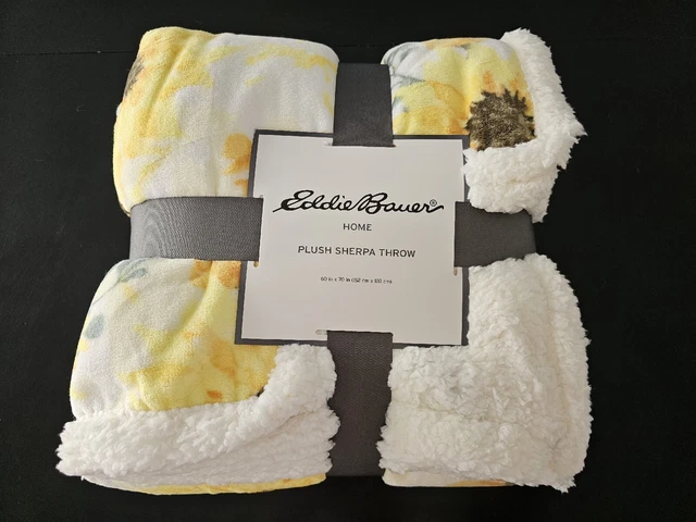Eddie Bauer Home Sunflower Floral Sherpa Throw Blanket 60x70 "